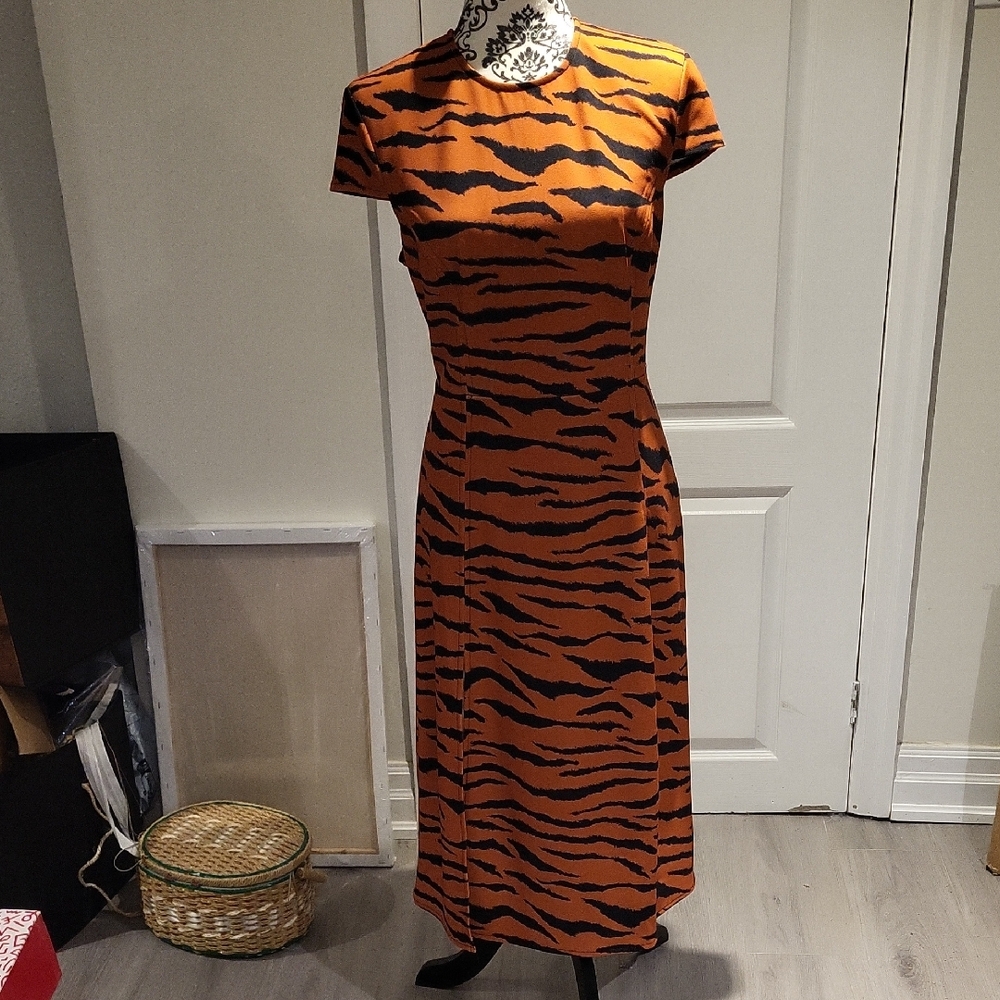 ASOS Orange and Black Animal Print Midi Dress